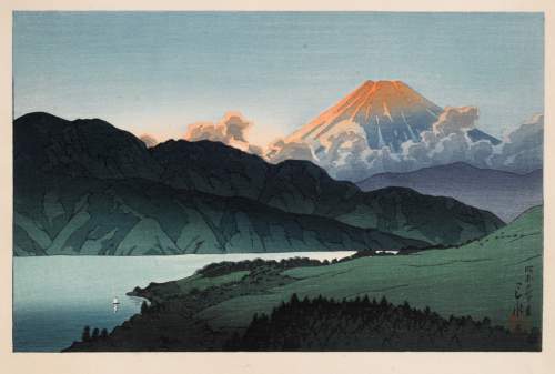 Kawase Hasui - Evening of Mount Fuji from Lake Ashino-ko thumbnail