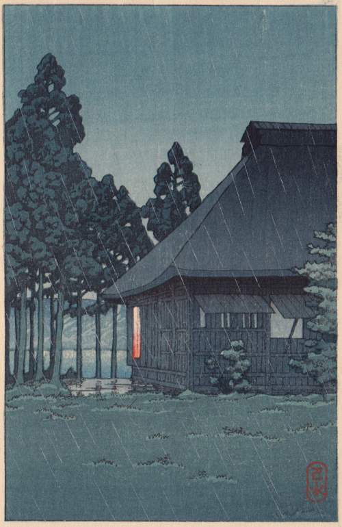 Kawase Hasui - Evening Rain at the Lakeside Tearoom thumbnail
