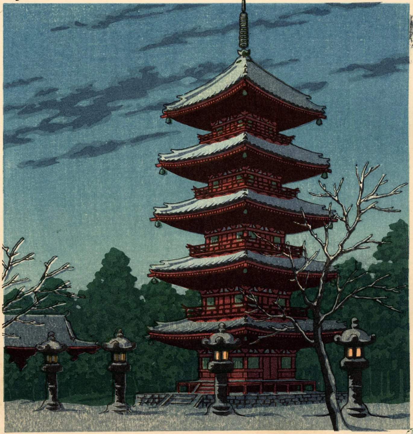 Five-storied Pagoda - Kawase Hasui Catalogue woodblock print