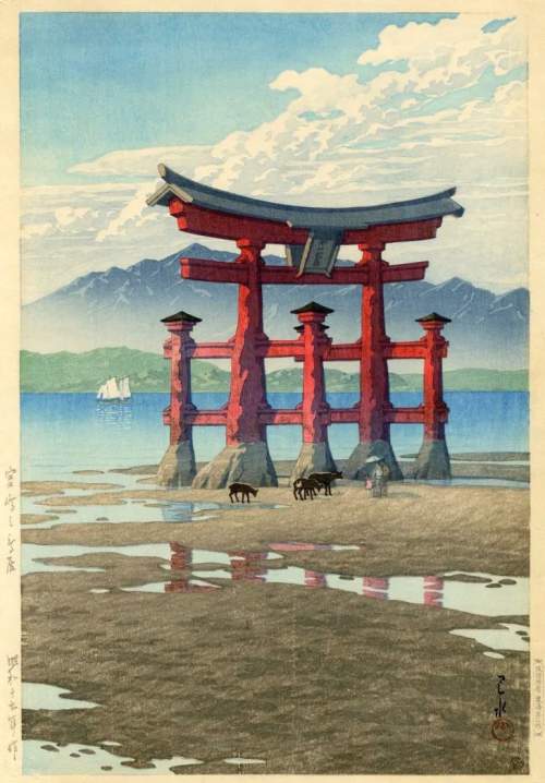 Kawase Hasui - Gate at Miyajima thumbnail