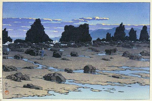 Hashikui Rock, Kushimoto - Kawase Hasui Catalogue woodblock print