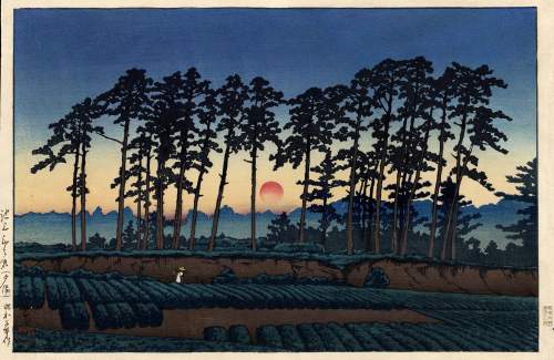 Kawase Hasui - Ichinokura at Ikegami, Sunset thumbnail
