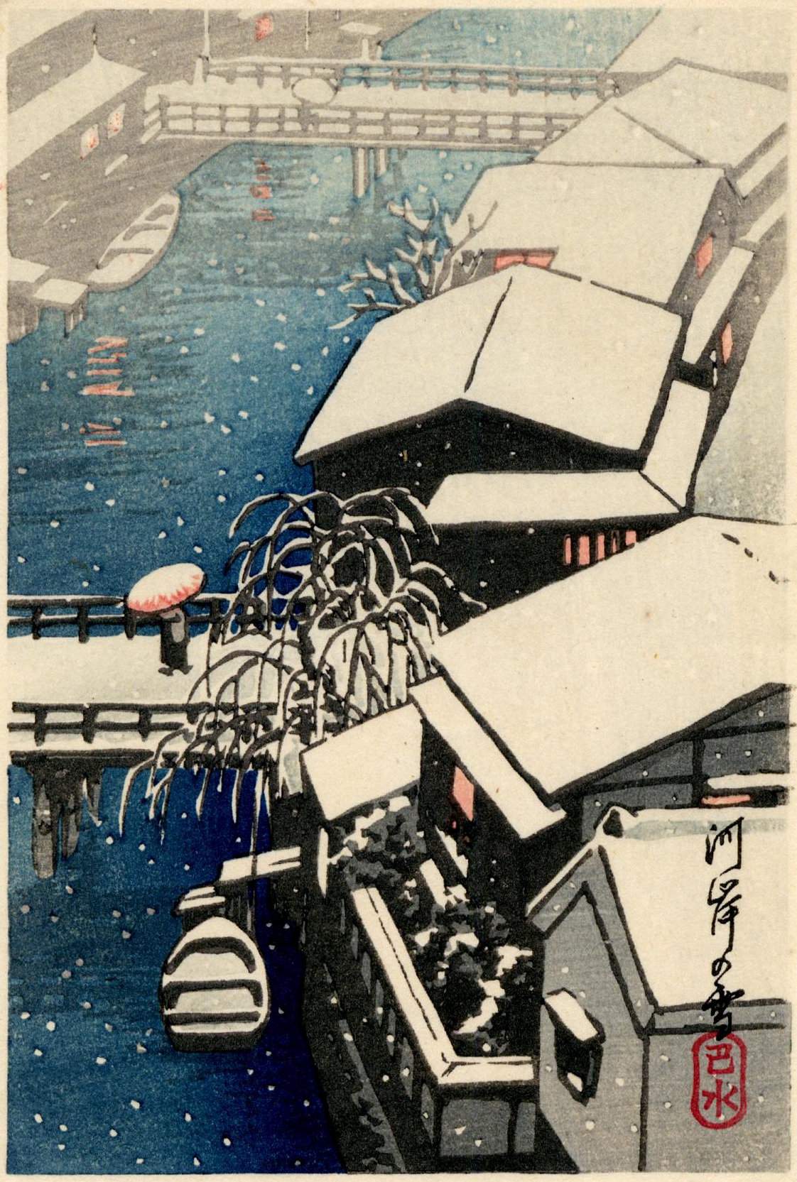 Kawazu in Snow - Kawase Hasui Catalogue woodblock print