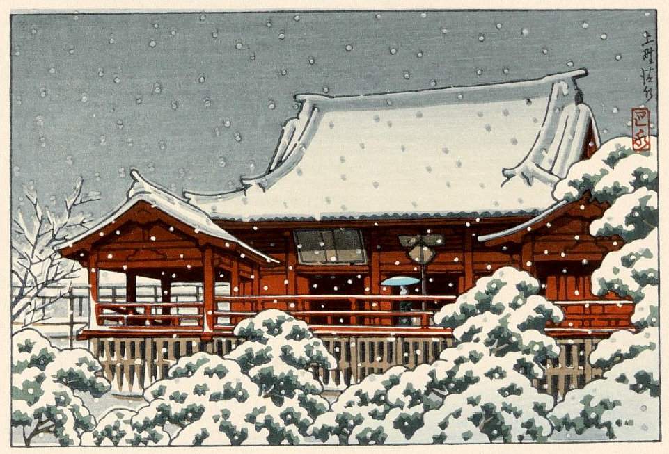 Kiyomizu Temple in Snow - Kawase Hasui Catalogue woodblock print