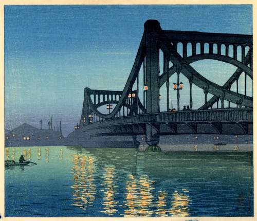 Kawase Hasui - Kiyosu Bridge at Night thumbnail