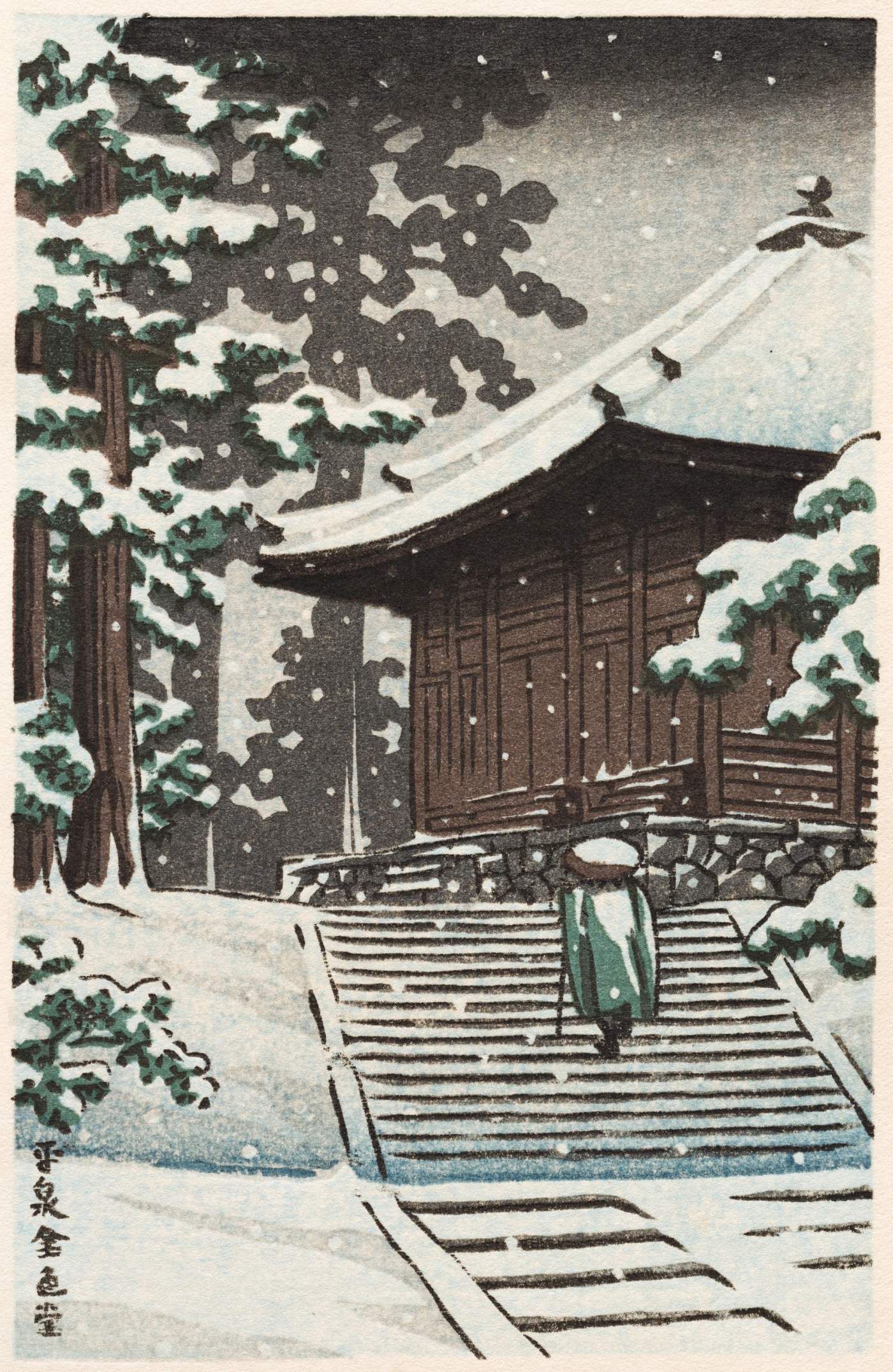Konjikido at Hiraizumi - Kawase Hasui Catalogue woodblock print