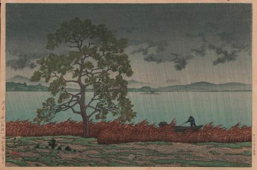 Kawase Hasui - Lakeside Shower at Matsue thumbnail
