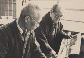 Ono Gintaro and Hasui finalising print, April 29, 1952. supplementary image