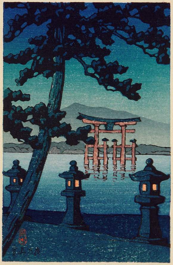 Miyajima at Night - Kawase Hasui Catalogue woodblock print
