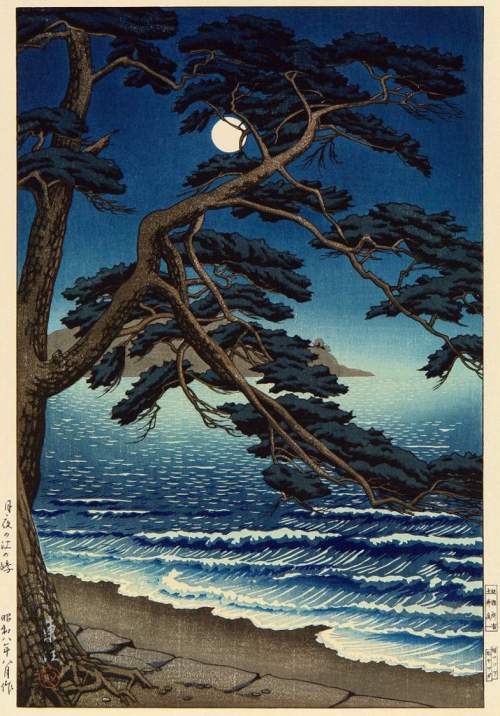 Kawase Hasui - Moon at Enoshima Beach thumbnail