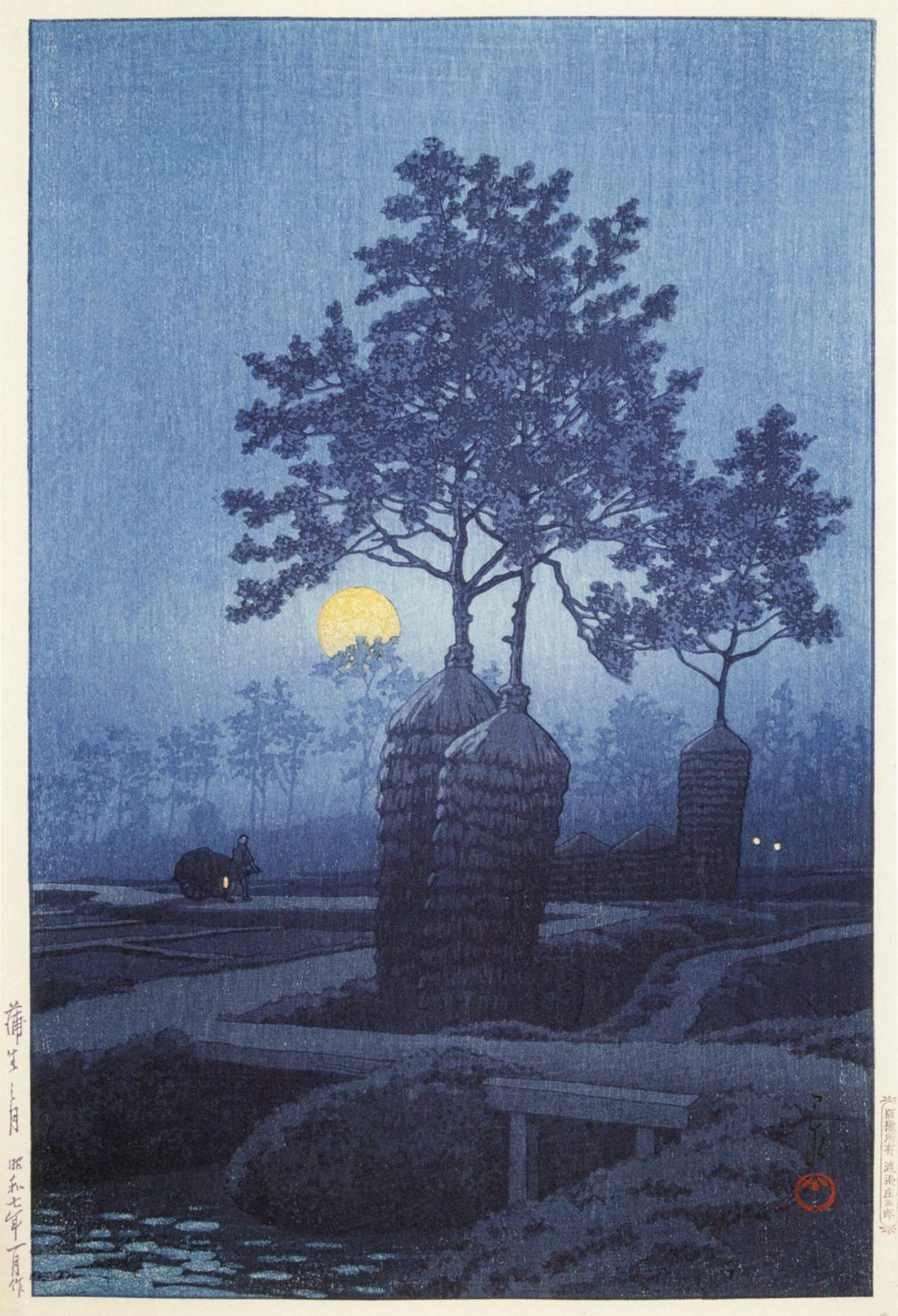 Moon at Gamo - Kawase Hasui Catalogue woodblock print