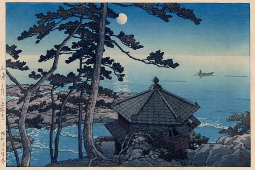Kawase Hasui - Moon over Izura, Ibaragi thumbnail