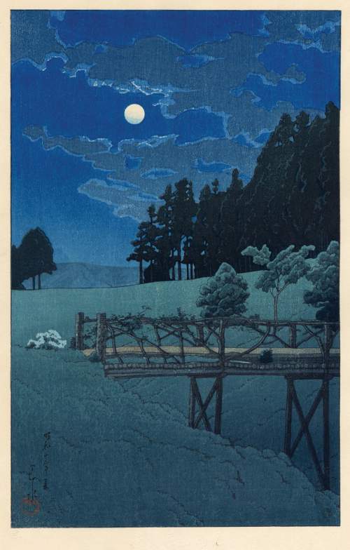 Kawase Hasui - Moon over the Akebi Bridge thumbnail