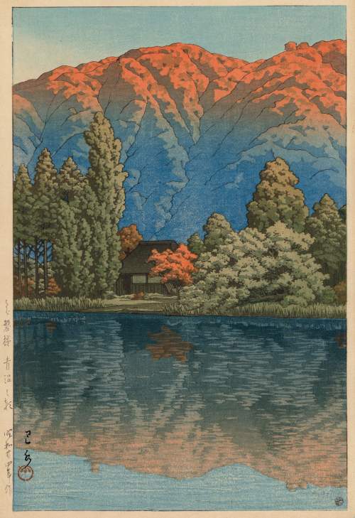 Kawase Hasui - Morning at Ao Marsh, Ura Heights thumbnail