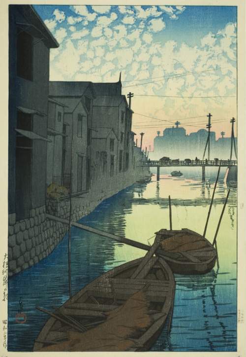 Kawase Hasui - Morning at the Daikon Wharf thumbnail