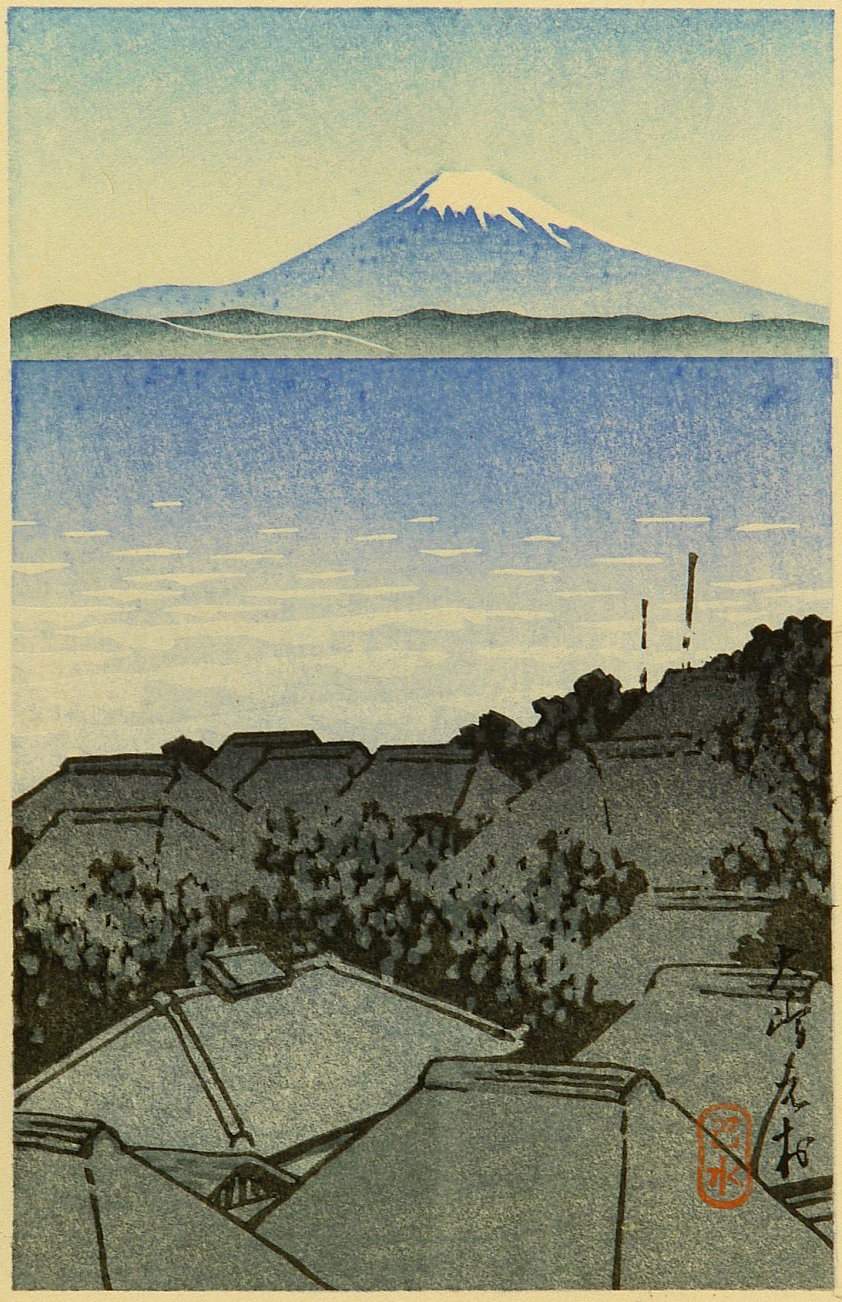 Mount Fuji from a village - Kawase Hasui Catalogue woodblock print