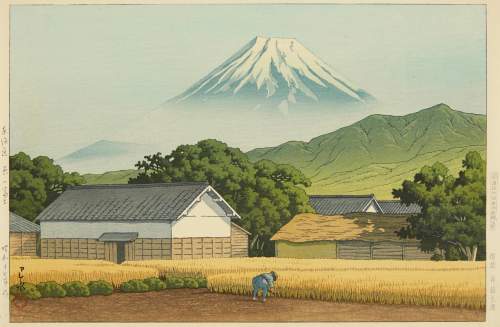 Kawase Hasui - Mount Fuji from Hara on the Tokaido Road thumbnail