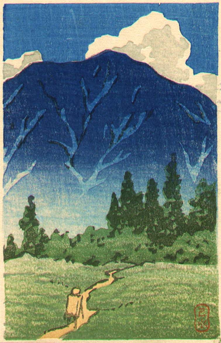 Mountain Climbing in Summer - Kawase Hasui Catalogue woodblock print