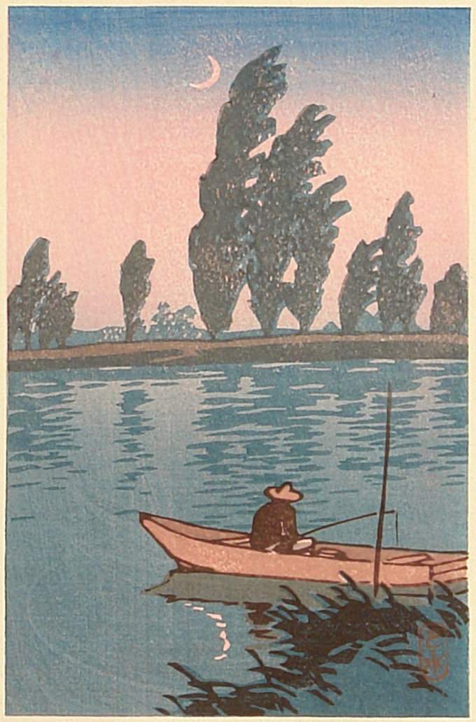 Night Fishing at Itako - Kawase Hasui Catalogue woodblock print