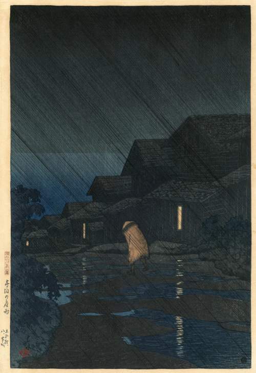 Kawase Hasui - Night Rain at Teradomari thumbnail
