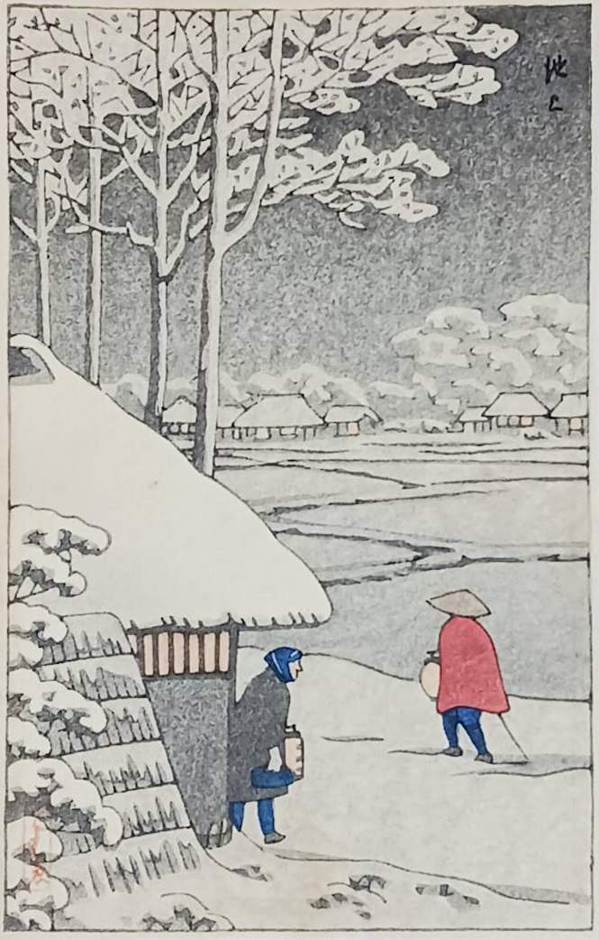 Night Snow at Ikegami - Kawase Hasui Catalogue woodblock print