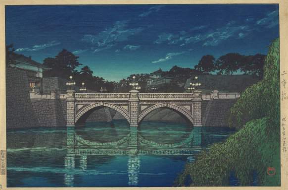Niju Bridge - Kawase Hasui Catalogue woodblock print