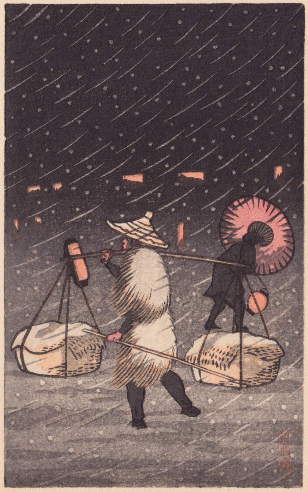Peddler on a Snowy Night - Kawase Hasui Catalogue woodblock print