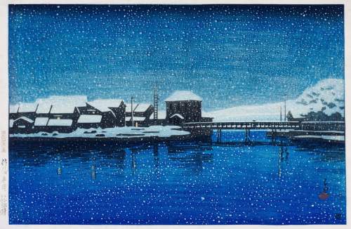 Kawase Hasui - The Port of Ebisu, Sado thumbnail
