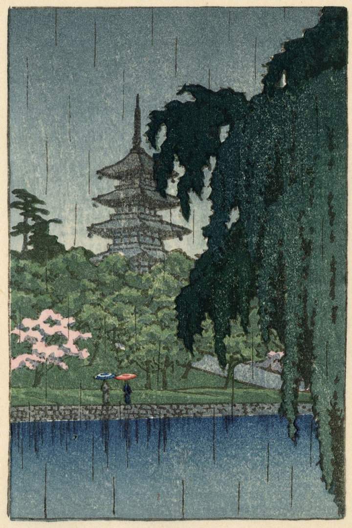 Rain at Sarusawa Pond - Kawase Hasui Catalogue woodblock print