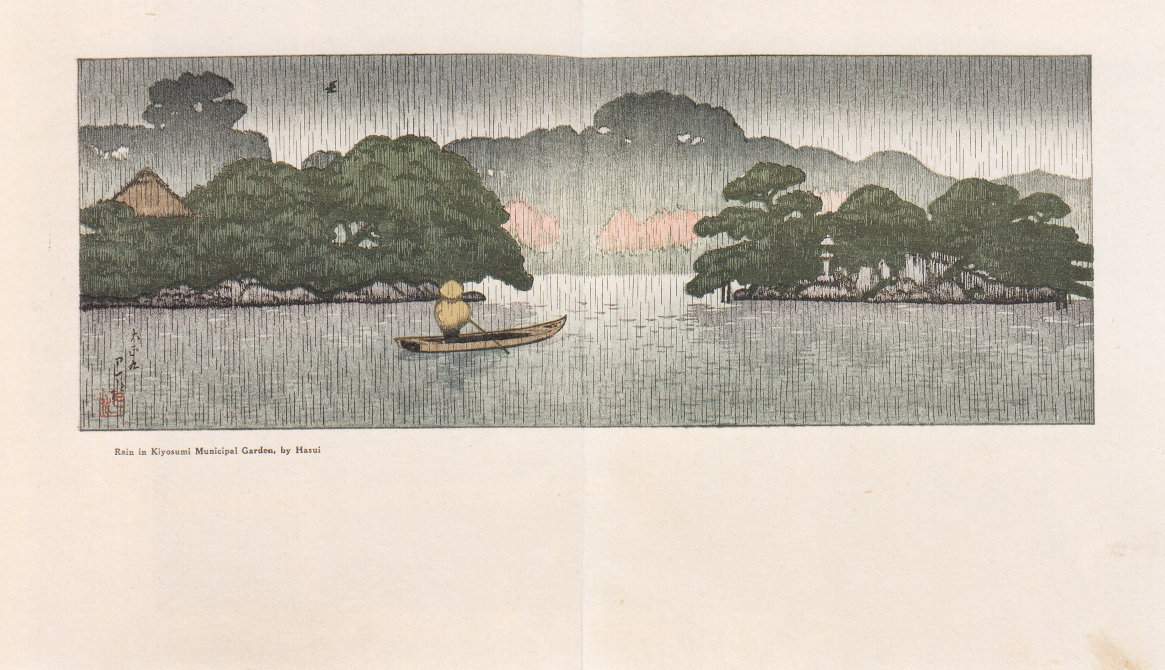 Rain in Kiyosumi Municipal Garden - Kawase Hasui Catalogue woodblock print