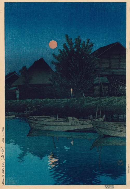 Kawase Hasui - Rising Moon at Morigasaki thumbnail