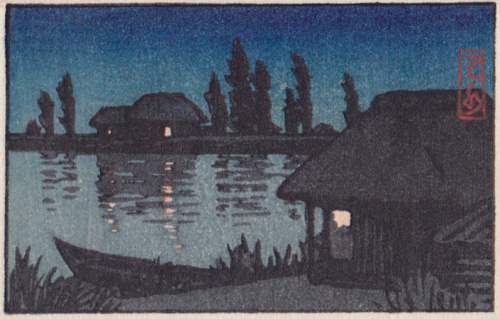 Kawase Hasui - Riverside at Night thumbnail