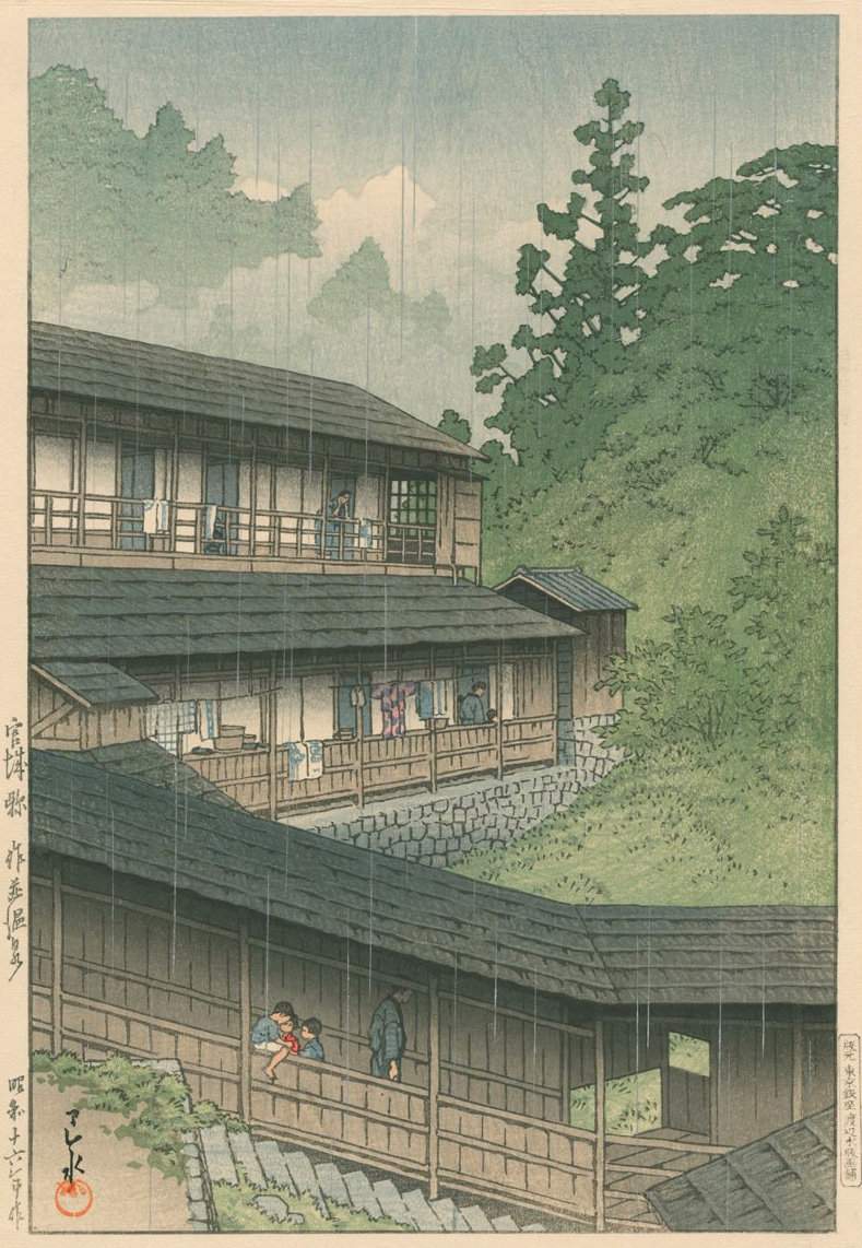 Sakunami Hot Springs in Miyagi - Kawase Hasui Catalogue woodblock print