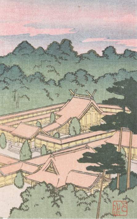 Kawase Hasui - Shrine at Dawn #2 thumbnail