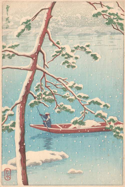 Kawase Hasui - Snow at Arashiyama thumbnail