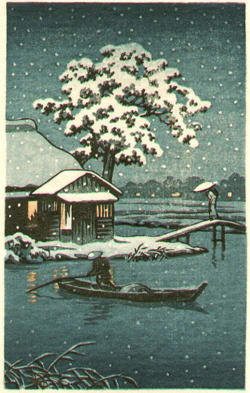 Kawase Hasui - Snow at Funabori thumbnail