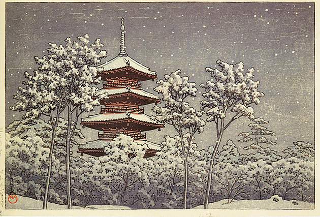 Snow at Ikegami - Kawase Hasui Catalogue woodblock print