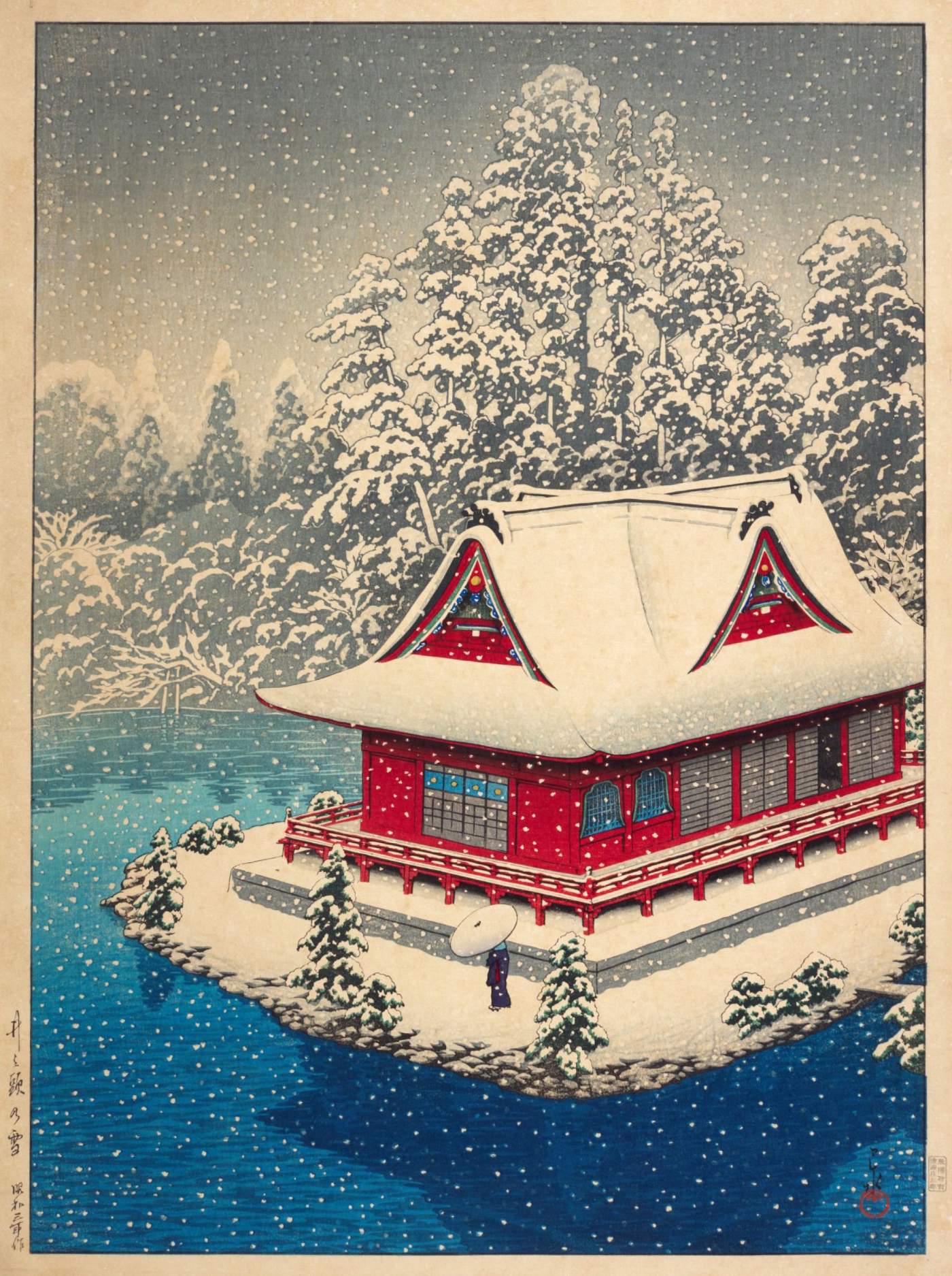 Snow at Inokashira - Kawase Hasui Catalogue woodblock print