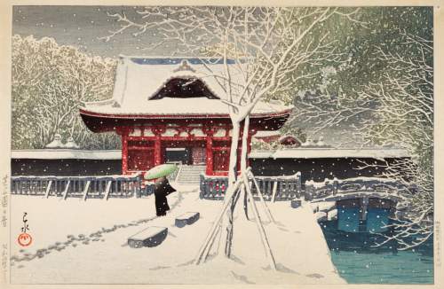 Kawase Hasui - Snow at Shiba Park thumbnail