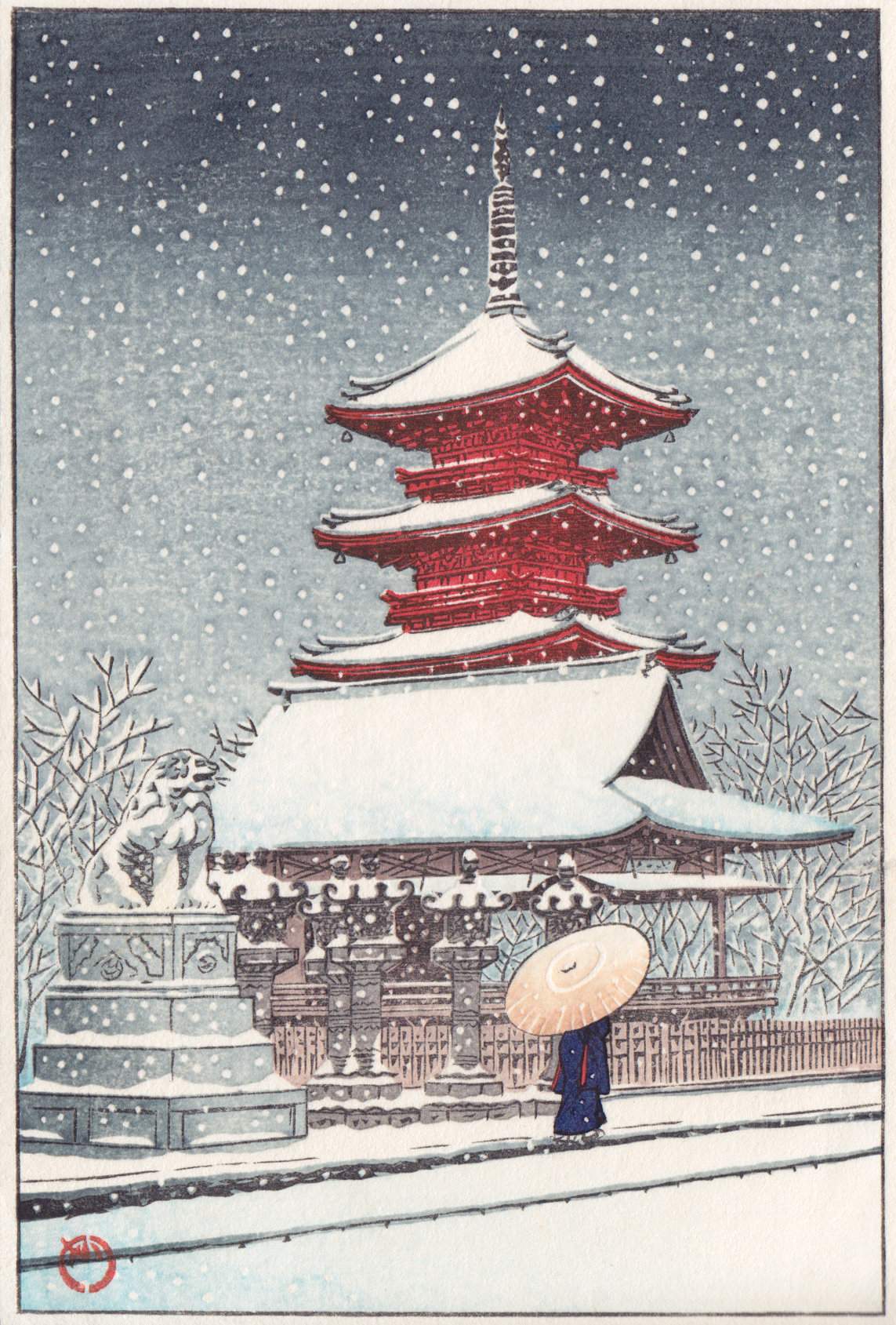 Snow at Ueno Toshogu - Kawase Hasui Catalogue woodblock print