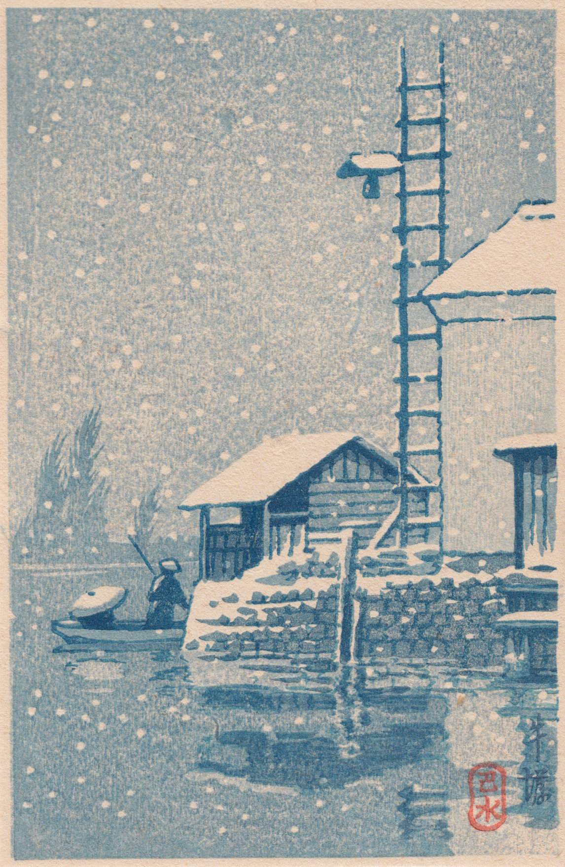 Snow at Ushibori - Kawase Hasui Catalogue woodblock print