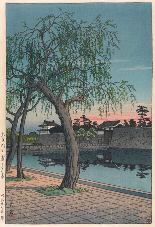 Kawase Hasui - Spring Evening, Otemon Gate thumbnail
