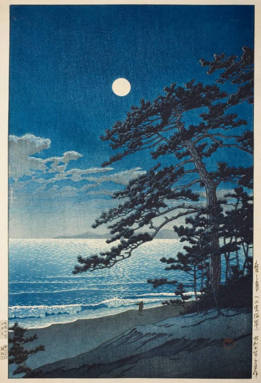 Spring Moon at Ninomiya Beach - Kawase Hasui Catalogue woodblock print
