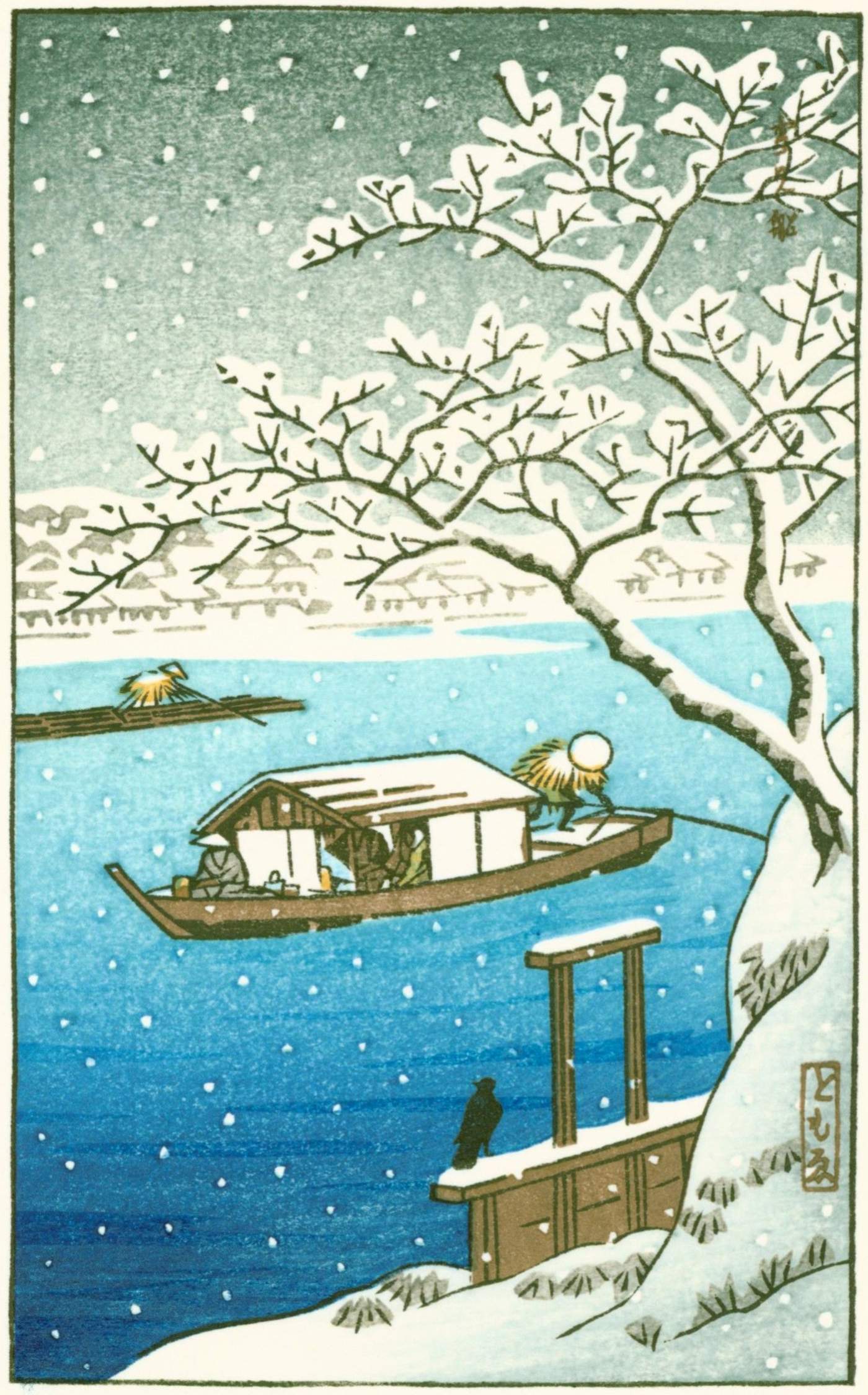 Sumida River in Snow - Kawase Hasui Catalogue woodblock print