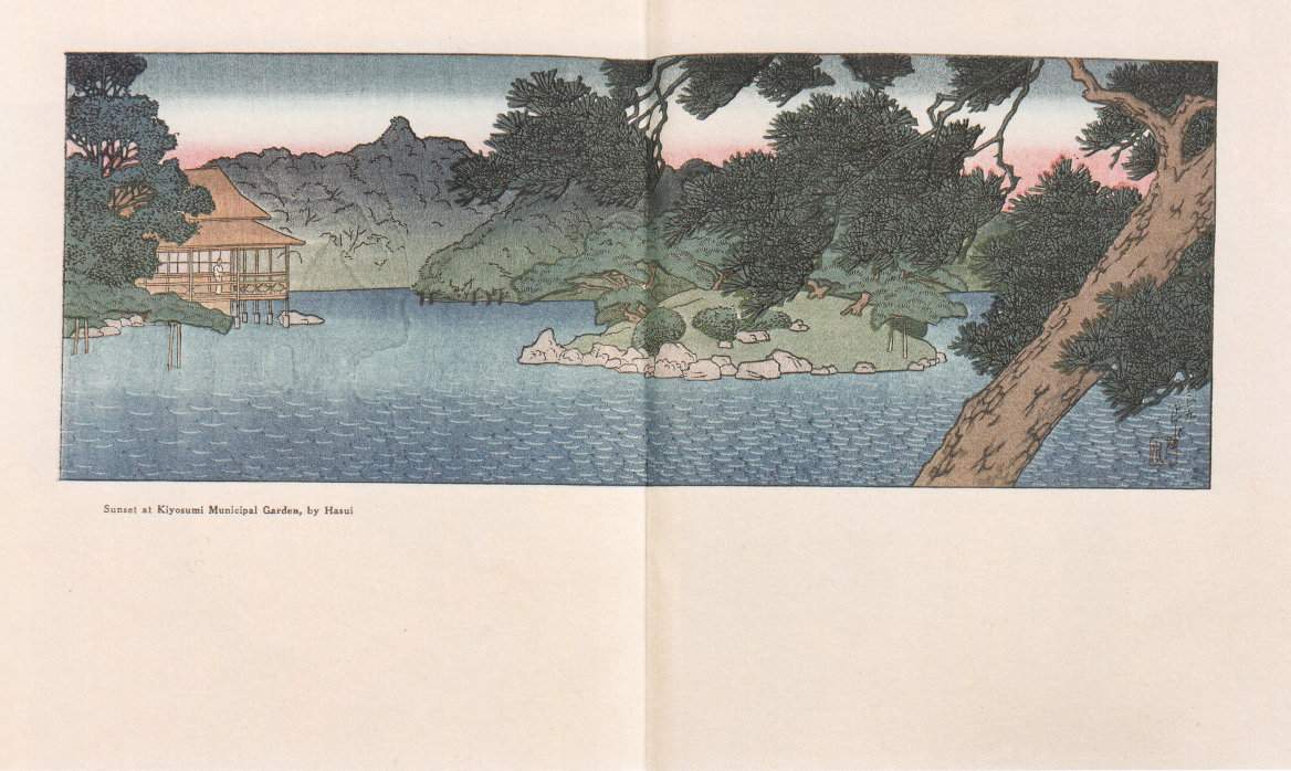 Sunset at Kiyosumi Municipal Garden - Kawase Hasui Catalogue woodblock print