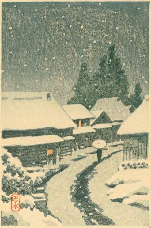 Terajima in Snow - Kawase Hasui Catalogue woodblock print