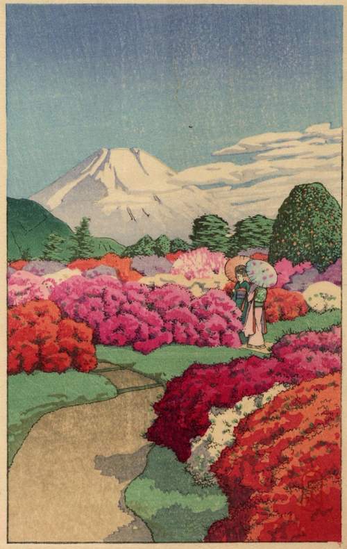 Kawase Hasui - Two Young Women Strolling in the
Azalea Garden thumbnail