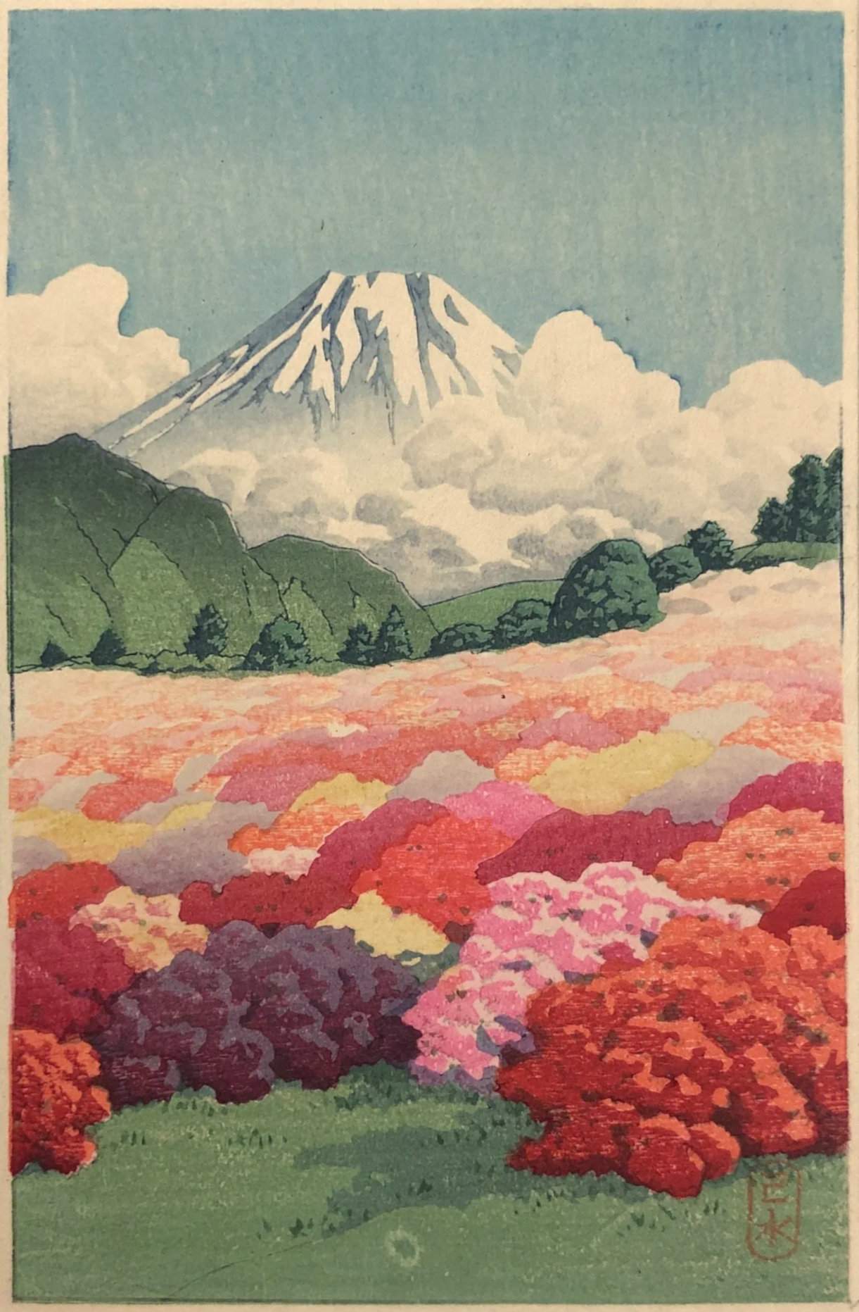 View of Mount Fuji from the Azalea Garden - Kawase Hasui Catalogue woodblock print