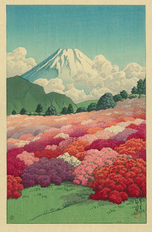 Kawase Hasui - View of Mount Fuji from the Azalea Garden thumbnail