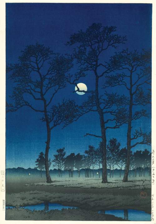 Kawase Hasui - Winter Moon Over Toyama Plain thumbnail